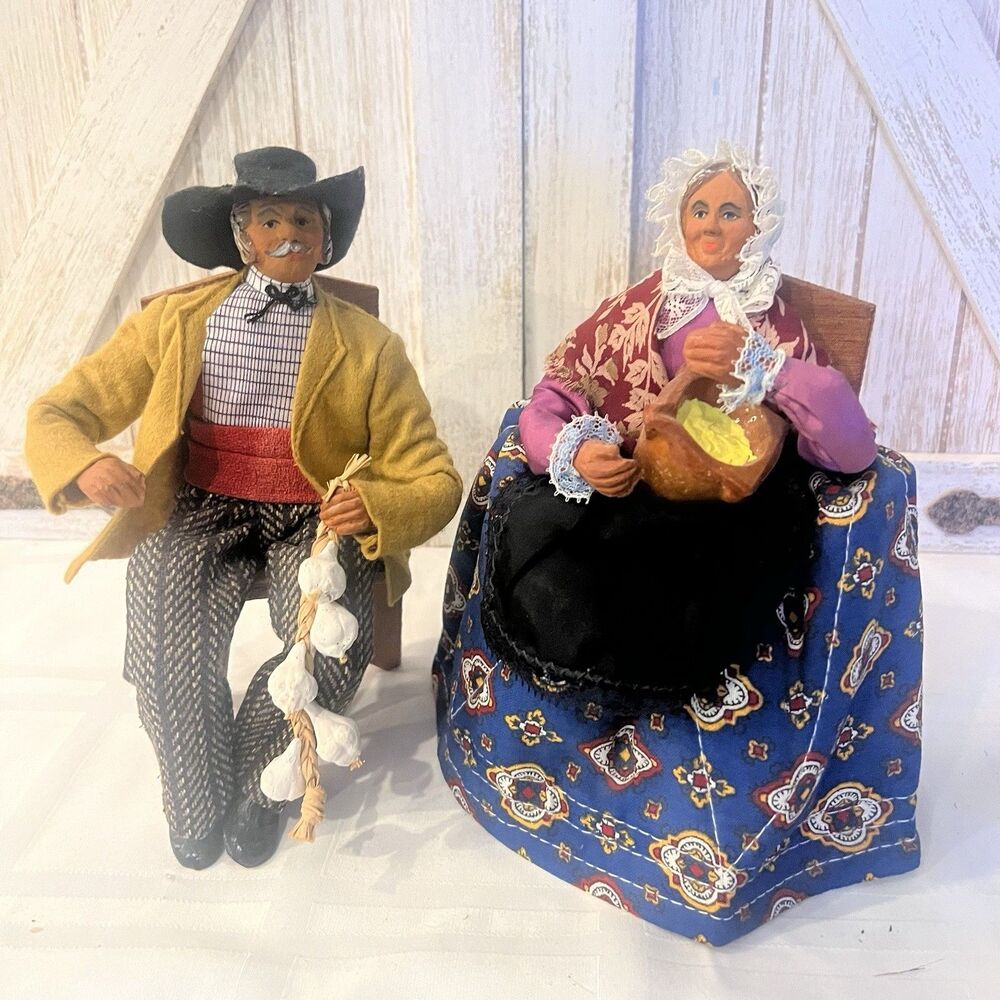 Vintage Pair of 8" Terracotta Seated Dolls – French Provencal Santon Style
